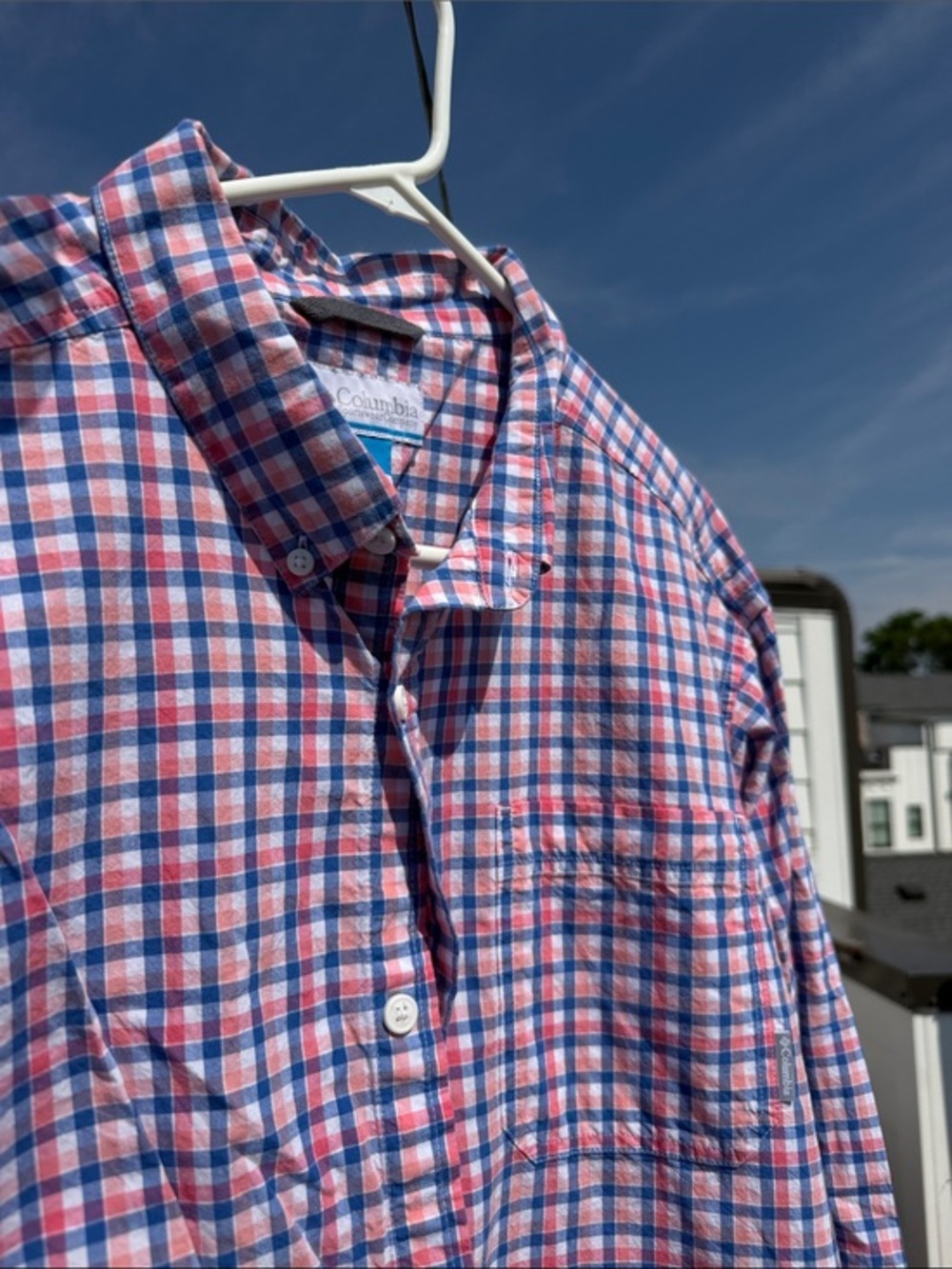 Columbia | Coral Pink White Blue Button Down Shirt